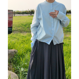 MeeLeeMeeLab绅士优雅高支匹马棉微弹小圆领下摆抽绳香蕉袖衬衫