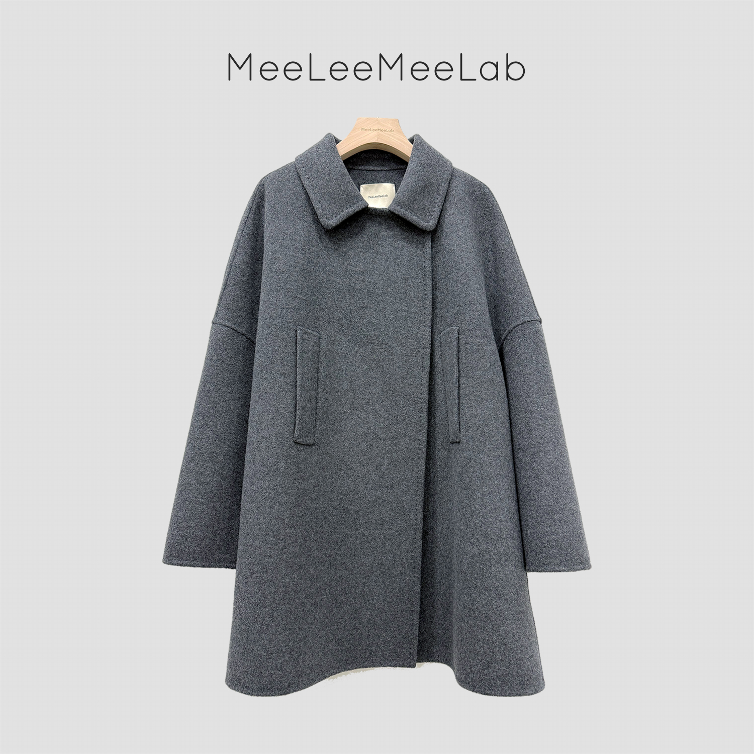 MeeLeeMeeLab绅士优雅羊绒羊毛方领A摆宽松双面呢大衣 中长款