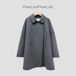 MeeLeeMeeLab绅士优雅羊绒羊毛方领A摆宽松双面呢大衣 中长款