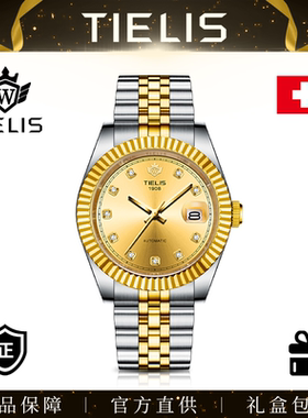 铁利时/TIELIS全自动机械手表渐金日志男士钢带腕表18108