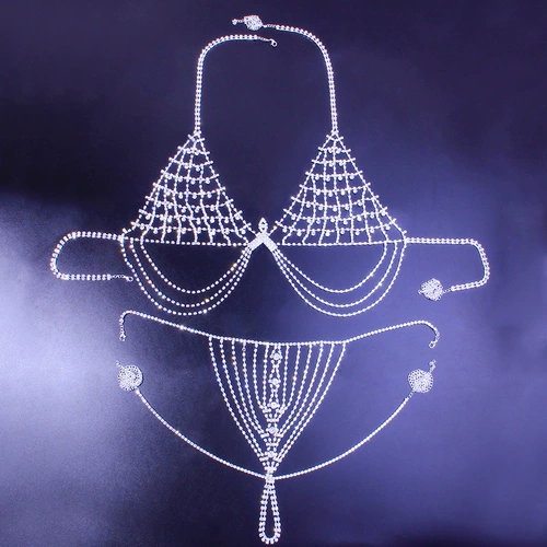Cross -Bordder New Product Sexy Diamond Body Chaine European Nightclub Gap Show Бикини для грудной цепи