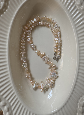 天然淡水keshi珍珠项链金灿灿堪比海水小众设计花瓣异形珍珠项链