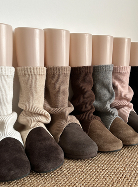 竖纹简约羊毛袜套纯色粗线针织开叉堆堆袜配德训鞋显瘦叠穿小腿袜