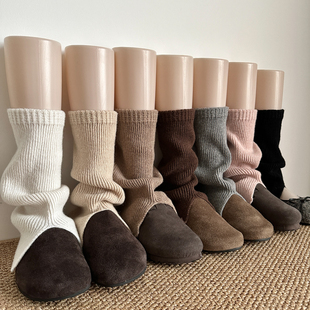 竖纹简约羊毛袜套纯色粗线针织开叉堆堆袜配德训鞋 显瘦叠穿小腿袜