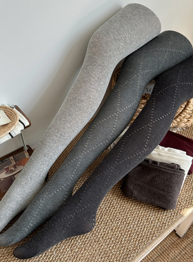 灰色菱格镂空连裤袜春秋薄款棉微压显瘦格雷系复古咖外穿打底裤袜