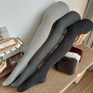 袜 棉微压显瘦格雷系复古咖外穿打底裤 灰色菱格镂空连裤 袜春秋薄款