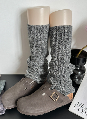2025黑灰秋冬加厚保暖杂色针织堆堆袜套简约雪地靴腿套叠穿小腿袜