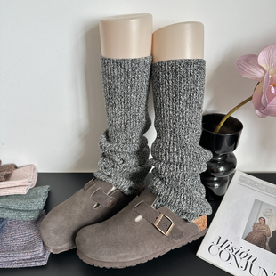 2025黑灰秋冬加厚保暖杂色针织堆堆袜套简约雪地靴腿套叠穿小腿袜
