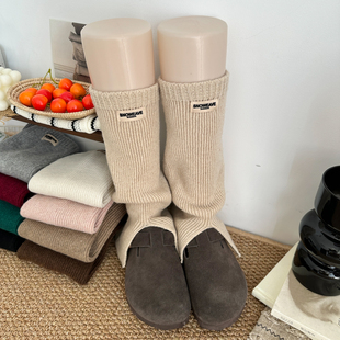 卡其色喇叭阔腿袜套女秋冬纯棉保暖针织美拉德咖腿套中筒堆堆袜子