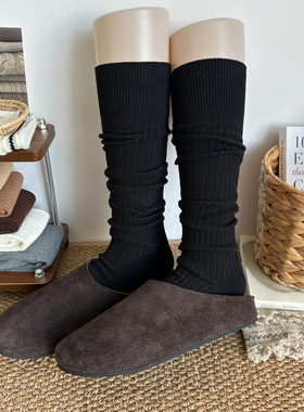 黑色春秋薄棉灰色miu系堆堆袜子女针织jk白中筒袜黑色及膝小腿套