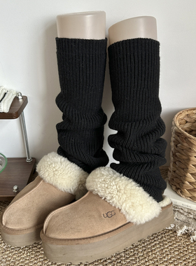 黑色羊毛针织袜套女秋冬加厚款日系保暖羊绒堆堆袜雪地靴辣妹腿套