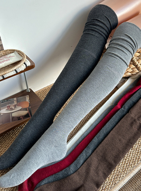 时髦深灰色过膝长筒袜女格雷系浅灰秋冬季羊毛拼接及膝高筒堆堆袜