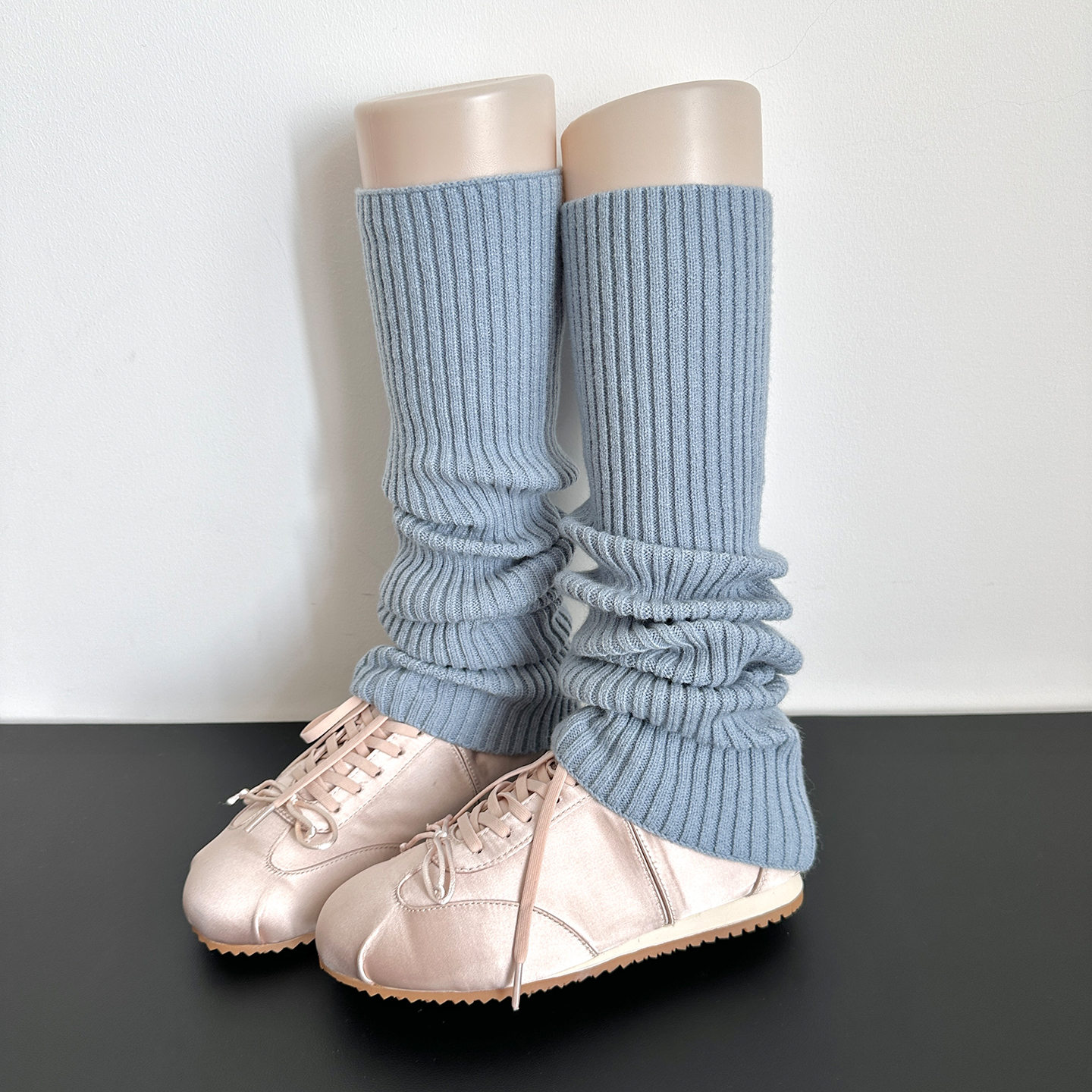 秋冬简约蓝色百搭jk腿套格羊毛针织显瘦堆堆袜芭蕾小腿袜套配丝袜