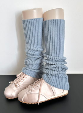 秋冬简约蓝色百搭jk腿套格羊毛针织显瘦堆堆袜芭蕾小腿袜套配丝袜