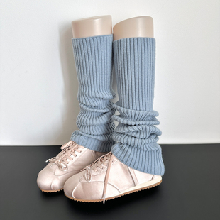 秋冬简约蓝色百搭jk腿套格羊毛针织显瘦堆堆袜芭蕾小腿袜套配丝袜