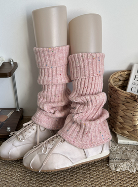 粉色堆堆袜套长款腿套黑色彩点袜套秋冬中高筒袜雪地靴显瘦袜子冬