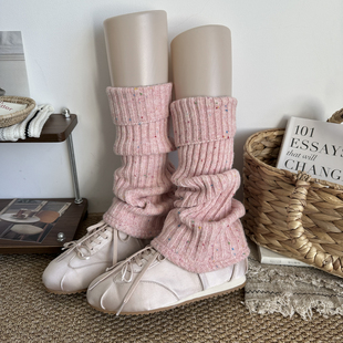 粉色堆堆袜套长款 腿套黑色彩点袜套秋冬中高筒袜雪地靴显瘦袜子冬