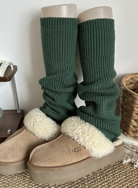 墨绿色袜套堆堆袜女秋冬加厚羊毛小腿袜配雪地靴保暖显瘦长筒腿套