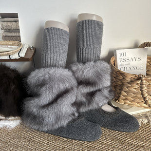 灰色仿皮草秋冬堆堆袜套女可爱毛毛绒保暖腿套辣妹针织中筒袜子潮