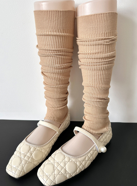 春秋薄棉咖啡色miu系踩脚堆堆袜子女针织jk白色袜套黑色ins小腿套
