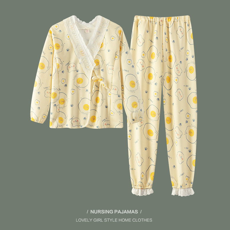 可爱荷包蛋空气棉月子服秋冬季纯棉产后孕妇睡衣哺乳春秋宝妈产妇