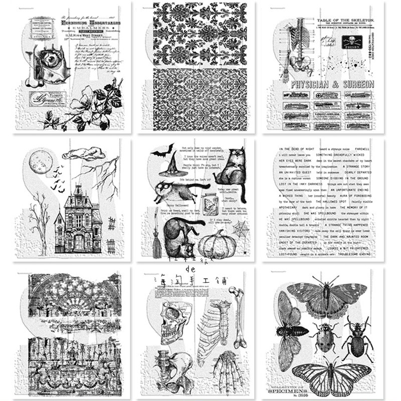 清仓Tim Holtz万圣节复古印章 新款秋季背景鬼节猫英文骷髅