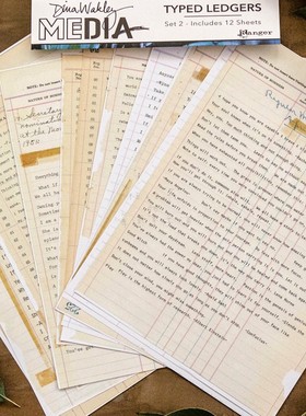 Dina Wakley复古词条剪贴拼贴纸 垃圾日志背景Typed Ledgers