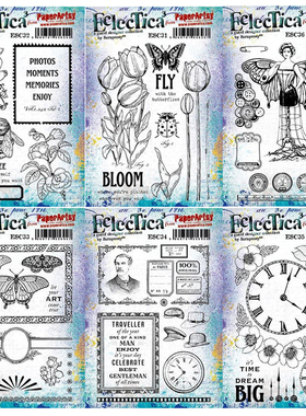 Paper Artsy复古标签花朵小鸟月亮红色橡胶泡棉印章Scrapcosy之六