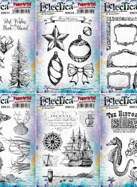 Paper Artsy复古标签花朵小鸟月亮红色橡胶泡棉印章Scrapcosy之二