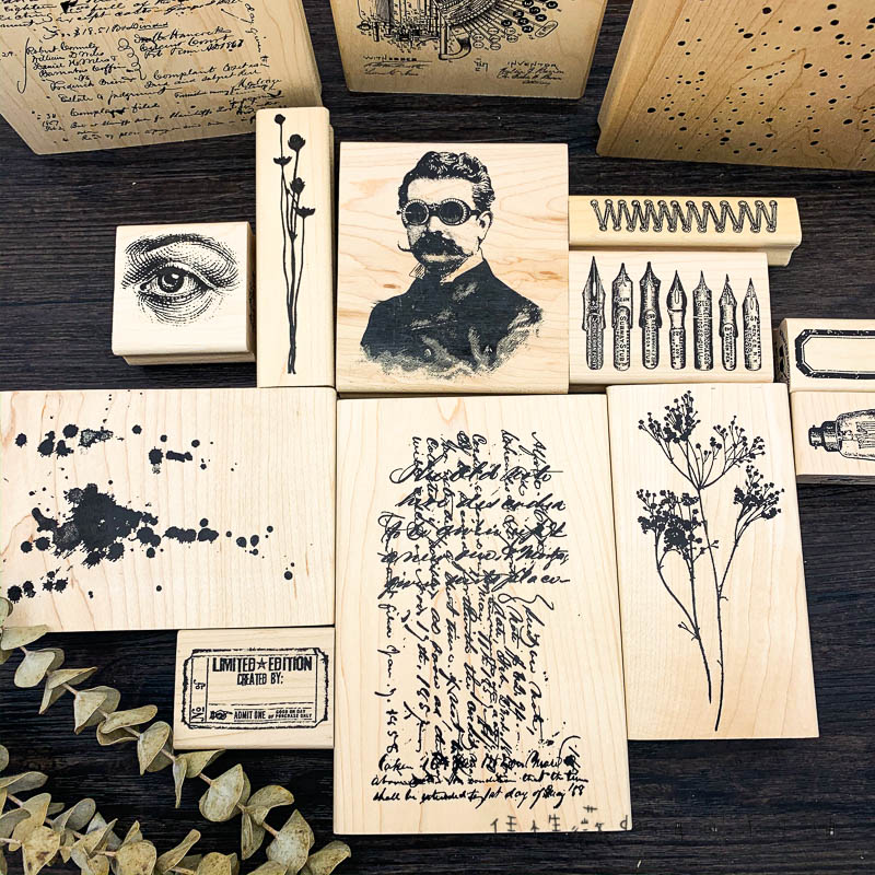 绝版Tim Holtz高颜值美国复古木质橡胶印章 教授打字机标签