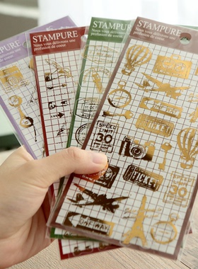 烫金pvc手帐素材装饰bi备贴纸复古邮戳旅行手势