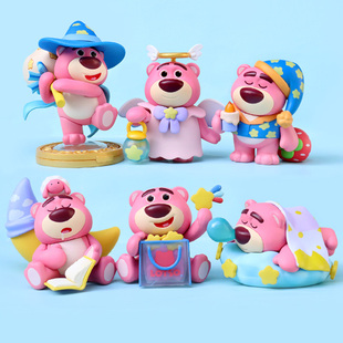 睡梦系列草莓屁屁熊卡通粉红小熊手办玩偶公仔桌面蛋糕装饰品摆件