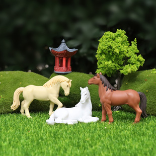 新品迷你仿真动物模型微缩骏马小马公仔玩偶苔藓微景观装饰品摆件