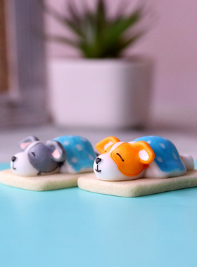 睡不醒可爱风柯基哈士奇小狗摆件