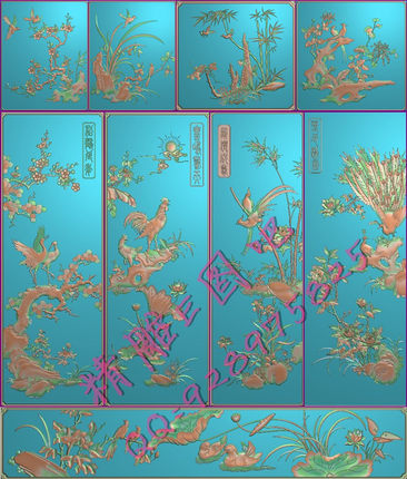 包邮高清设计素材木雕素材精雕图灰度图精品四季花顶箱柜全套图3