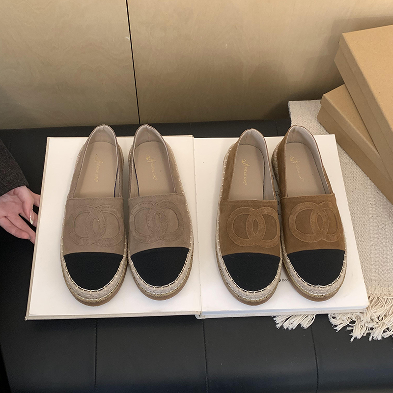 2025春夏拼接厚底渔夫乐福鞋厚软底磨砂真皮女单鞋 35-40码