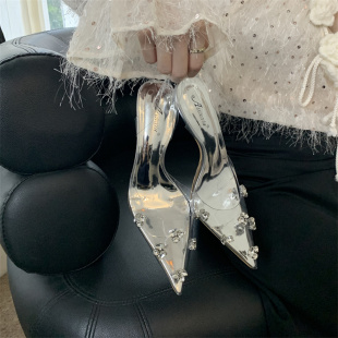 凉鞋 2024夏季 女细跟水钻搭扣透明性感时装 高跟鞋 包头拖 新款