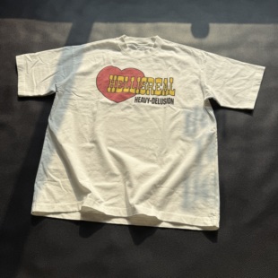 H-D HELL IS REAL 情人节复古机车心形水洗宽松圆领短袖T恤