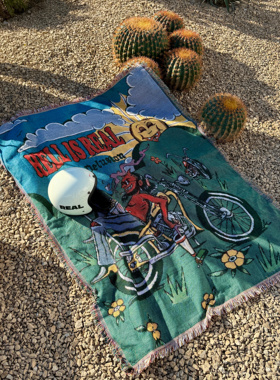 H-D HELL IS REAL 悠闲的恶魔 复古机车重磅编织挂毯毯子