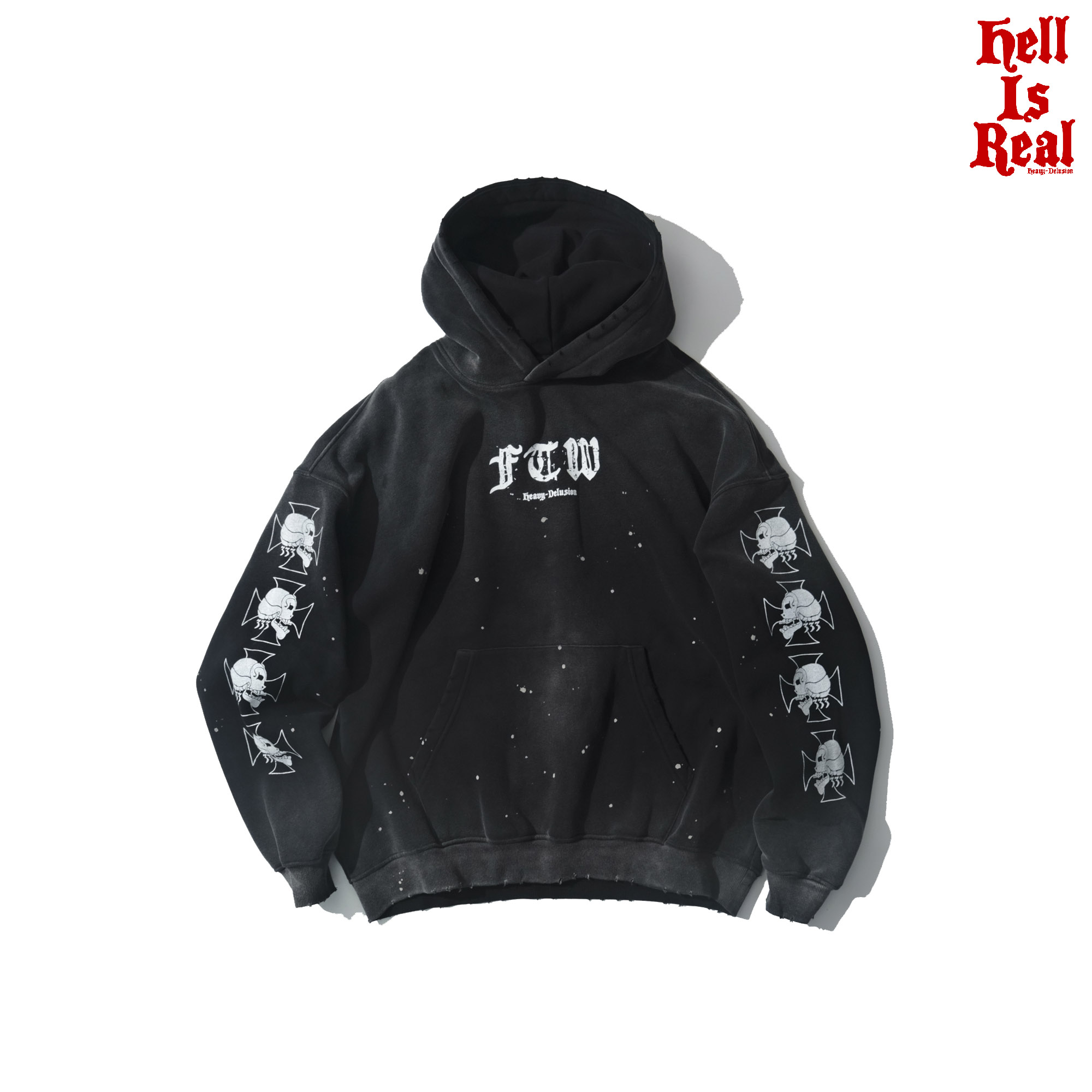 H-D HELL IS REAL FTW破坏泼墨水洗旧化 重磅帽衫