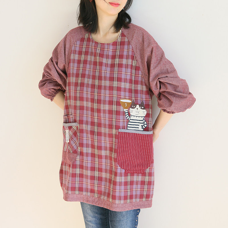 韩版时尚秋冬新款防油污可爱日系围裙女家用厨房成人罩衣长袖围裙