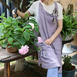 外贸小清新防水防污厨房烘焙花艺画画工作服背心背带短袖无袖围裙