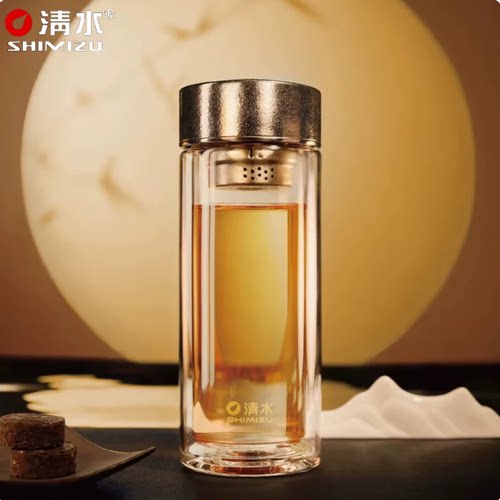 清水钛双层玻璃杯SM-T8011钛茶漏320ML礼盒包装360ML生日礼物杯子