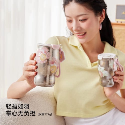 rano乐序女纯钛钛保温杯水杯曼特宁咖啡杯礼盒双层便携外出礼物