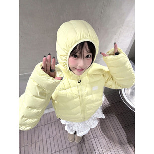 淡黄色连帽排骨羽绒棉服女款2025新款冬季保暖洋气轻薄小棉袄外套