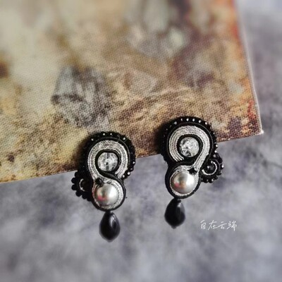 原创设计欧洲饰带绣SOUTACHE耳环耳钉diy手工手作材料包成品定制