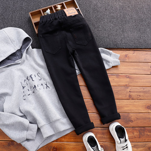 男童瘦版加绒牛仔小脚裤中大童厚