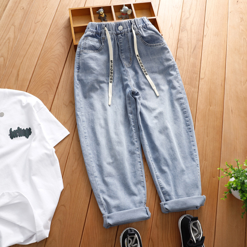 薄款牛仔裤夏季宽松裤子男童女童柔软九分裤防蚊裤长裤中大童装潮