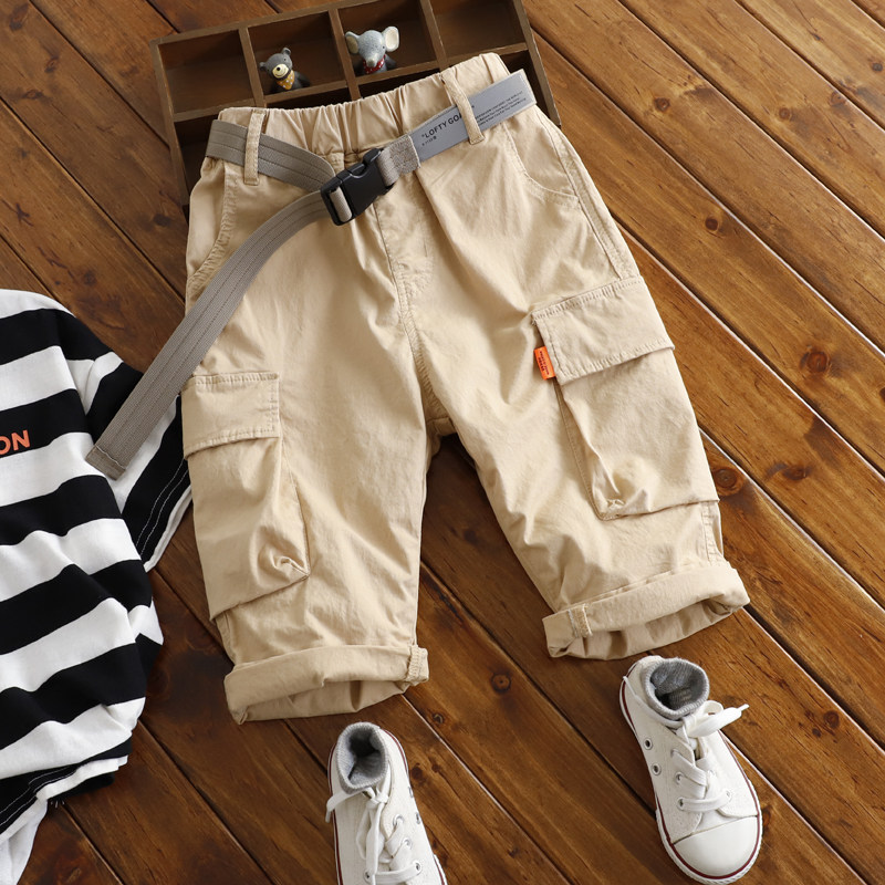 儿童卡其色绿色黑色白色工装裤中大童夏季67分裤男童女童休闲中裤