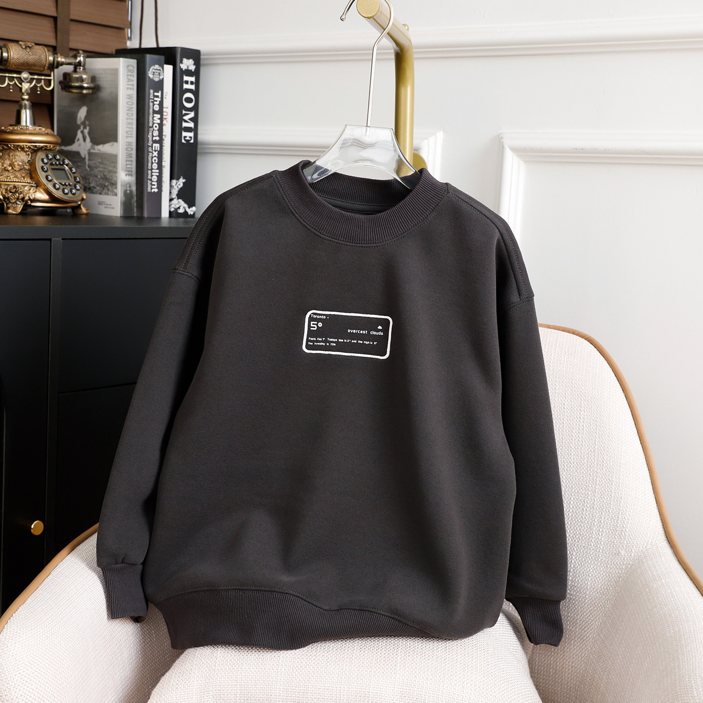 中大童一体绒卫衣男童秋冬加绒保暖上衣儿童时尚洋气圆领淘宝童装